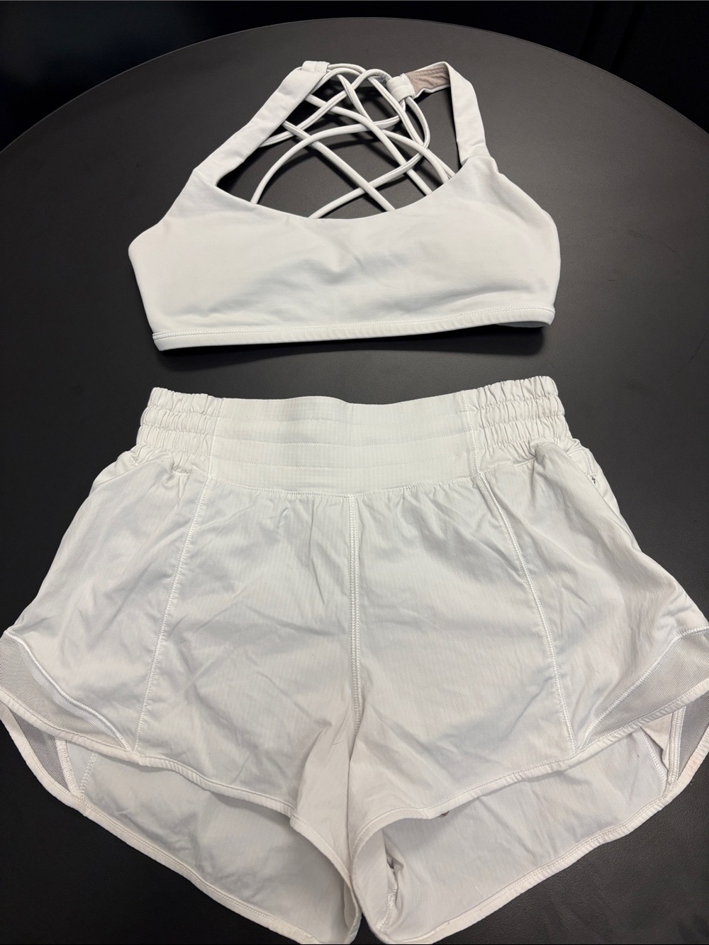 Lululemon Women's White Strappy Sports Bra & Shorts Set